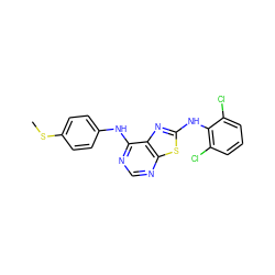 CSc1ccc(Nc2ncnc3sc(Nc4c(Cl)cccc4Cl)nc23)cc1 ZINC000040394416