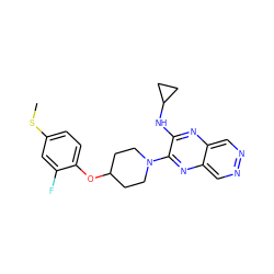 CSc1ccc(OC2CCN(c3nc4cnncc4nc3NC3CC3)CC2)c(F)c1 ZINC000653665416