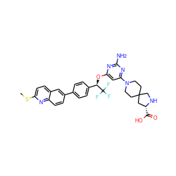 CSc1ccc2cc(-c3ccc([C@@H](Oc4cc(N5CCC6(CC5)CN[C@H](C(=O)O)C6)nc(N)n4)C(F)(F)F)cc3)ccc2n1 ZINC001772583848