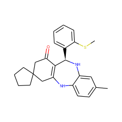 CSc1ccccc1[C@H]1Nc2cc(C)ccc2NC2=C1C(=O)CC1(CCCC1)C2 ZINC000043012210