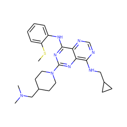 CSc1ccccc1Nc1nc(N2CCC(CN(C)C)CC2)nc2c(NCC3CC3)ncnc12 ZINC000084618496