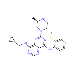 CSc1ccccc1Nc1nc(N2CCN[C@H](C)C2)nc2c(NCC3CC3)ncnc12 ZINC000084653866