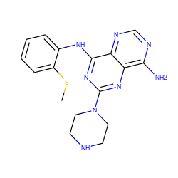 CSc1ccccc1Nc1nc(N2CCNCC2)nc2c(N)ncnc12 ZINC000084596490