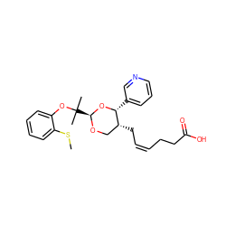 CSc1ccccc1OC(C)(C)[C@@H]1OC[C@@H](C/C=C\CCC(=O)O)[C@@H](c2cccnc2)O1 ZINC000027747116