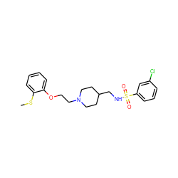 CSc1ccccc1OCCN1CCC(CNS(=O)(=O)c2cccc(Cl)c2)CC1 ZINC000095579506