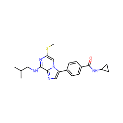 CSc1cn2c(-c3ccc(C(=O)NC4CC4)cc3)cnc2c(NCC(C)C)n1 ZINC000200228303