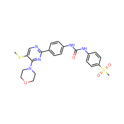 CSc1cnc(-c2ccc(NC(=O)Nc3ccc(S(C)(=O)=O)cc3)cc2)nc1N1CCOCC1 ZINC000198453901