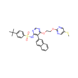 CSc1cnc(OCCOc2ncnc(NS(=O)(=O)c3ccc(C(C)(C)C)cc3)c2-c2ccc3ccccc3c2)nc1 ZINC000003939364