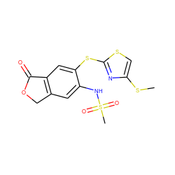 CSc1csc(Sc2cc3c(cc2NS(C)(=O)=O)COC3=O)n1 ZINC000029341503