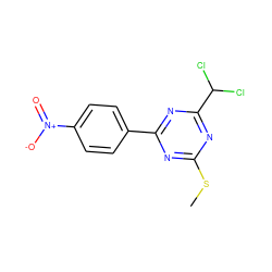 CSc1nc(-c2ccc([N+](=O)[O-])cc2)nc(C(Cl)Cl)n1 ZINC000000973481