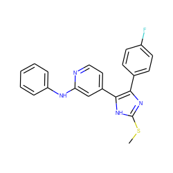 CSc1nc(-c2ccc(F)cc2)c(-c2ccnc(Nc3ccccc3)c2)[nH]1 ZINC000013524457