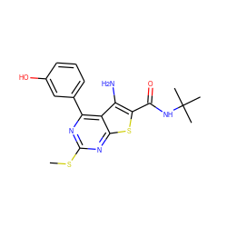 CSc1nc(-c2cccc(O)c2)c2c(N)c(C(=O)NC(C)(C)C)sc2n1 ZINC000038157696