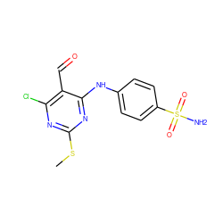 CSc1nc(Cl)c(C=O)c(Nc2ccc(S(N)(=O)=O)cc2)n1 ZINC000058639013