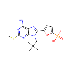 CSc1nc(N)c2nc(-c3ccc(P(=O)(O)O)o3)n(CC(C)(C)C)c2n1 ZINC000040938343