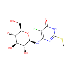 CSc1nc(N[C@@H]2O[C@H](CO)[C@@H](O)[C@H](O)[C@H]2O)c(Cl)c(=O)[nH]1 ZINC000016952445