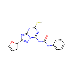 CSc1nc(NC(=O)Nc2ccccc2)n2nc(-c3ccco3)nc2n1 ZINC000049070895