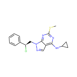 CSc1nc(NC2CC2)c2cnn(C[C@@H](Cl)c3ccccc3)c2n1 ZINC000013589885