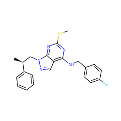 CSc1nc(NCc2ccc(F)cc2)c2cnn(C[C@H](C)c3ccccc3)c2n1 ZINC000072123113