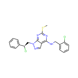 CSc1nc(NCc2ccccc2Cl)c2cnn(C[C@@H](Cl)c3ccccc3)c2n1 ZINC000028862065