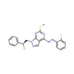 CSc1nc(NCc2ccccc2F)c2cnn(C[C@@H](Cl)c3ccccc3)c2n1 ZINC000028862082