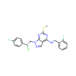 CSc1nc(NCc2ccccc2F)c2cnn(C[C@H](Cl)c3ccc(F)cc3)c2n1 ZINC000040915019