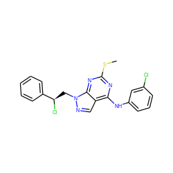 CSc1nc(Nc2cccc(Cl)c2)c2cnn(C[C@@H](Cl)c3ccccc3)c2n1 ZINC000028862106