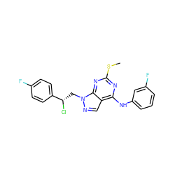 CSc1nc(Nc2cccc(F)c2)c2cnn(C[C@H](Cl)c3ccc(F)cc3)c2n1 ZINC000040914907