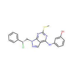 CSc1nc(Nc2cccc(O)c2)c2cnn(C[C@H](Cl)c3ccccc3)c2n1 ZINC000299869653