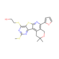 CSc1nc(SCCO)c2sc3nc(-c4ccco4)c4c(c3c2n1)CC(C)(C)OC4 ZINC000002408205