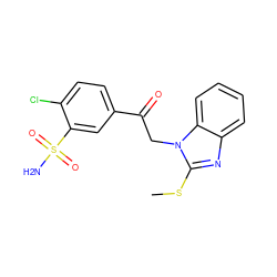 CSc1nc2ccccc2n1CC(=O)c1ccc(Cl)c(S(N)(=O)=O)c1 ZINC000064755223