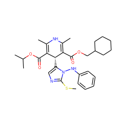 CSc1ncc([C@H]2C(C(=O)OCC3CCCCC3)=C(C)NC(C)=C2C(=O)OC(C)C)n1Nc1ccccc1 ZINC000103217454