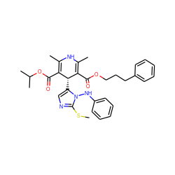 CSc1ncc([C@H]2C(C(=O)OCCCc3ccccc3)=C(C)NC(C)=C2C(=O)OC(C)C)n1Nc1ccccc1 ZINC000103220222