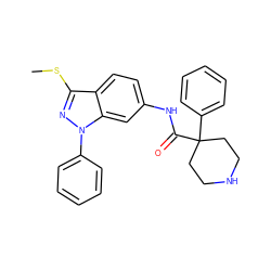 CSc1nn(-c2ccccc2)c2cc(NC(=O)C3(c4ccccc4)CCNCC3)ccc12 ZINC000169706057