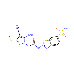 CSc1nn(CC(=O)Nc2nc3ccc(S(N)(=O)=O)cc3s2)c(N)c1C#N ZINC000473090794