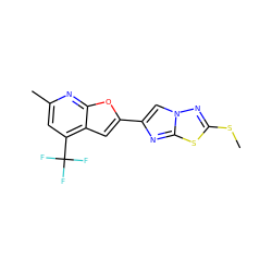 CSc1nn2cc(-c3cc4c(C(F)(F)F)cc(C)nc4o3)nc2s1 ZINC000143845581