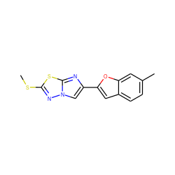 CSc1nn2cc(-c3cc4ccc(C)cc4o3)nc2s1 ZINC000143874009