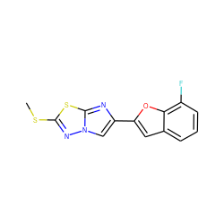 CSc1nn2cc(-c3cc4cccc(F)c4o3)nc2s1 ZINC000653768312