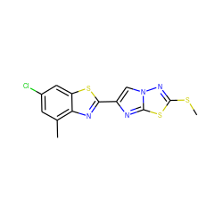 CSc1nn2cc(-c3nc4c(C)cc(Cl)cc4s3)nc2s1 ZINC000653664374