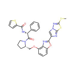 CSc1nn2cc(-c3nc4c(OC[C@@H]5CCCN5C(=O)[C@H](NC(=O)c5cccs5)c5ccccc5)cccc4o3)nc2s1 ZINC000205929707