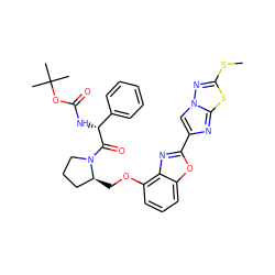 CSc1nn2cc(-c3nc4c(OC[C@H]5CCCN5C(=O)[C@H](NC(=O)OC(C)(C)C)c5ccccc5)cccc4o3)nc2s1 ZINC000143874844