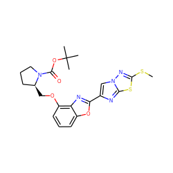 CSc1nn2cc(-c3nc4c(OC[C@H]5CCCN5C(=O)OC(C)(C)C)cccc4o3)nc2s1 ZINC000143888975