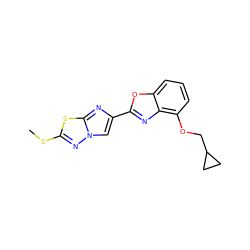 CSc1nn2cc(-c3nc4c(OCC5CC5)cccc4o3)nc2s1 ZINC000653670141