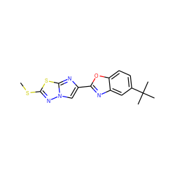 CSc1nn2cc(-c3nc4cc(C(C)(C)C)ccc4o3)nc2s1 ZINC000653753179