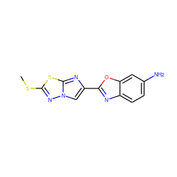 CSc1nn2cc(-c3nc4ccc(N)cc4o3)nc2s1 ZINC000653760594