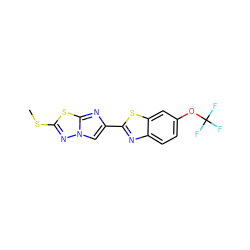 CSc1nn2cc(-c3nc4ccc(OC(F)(F)F)cc4s3)nc2s1 ZINC000205908563