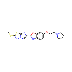 CSc1nn2cc(-c3nc4ccc(OCCN5CCCC5)cc4o3)nc2s1 ZINC000205961484