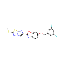 CSc1nn2cc(-c3nc4ccc(OCc5cc(F)cc(F)c5)cc4o3)nc2s1 ZINC000653764976