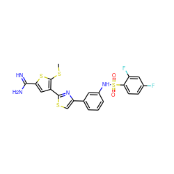 CSc1sc(C(=N)N)cc1-c1nc(-c2cccc(NS(=O)(=O)c3ccc(F)cc3F)c2)cs1 ZINC000060006041