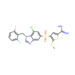 CSc1sc(C(=N)N)cc1S(=O)(=O)c1cc(Cl)c2c(c1)ncn2Cc1c(F)cccc1F ZINC000036330261