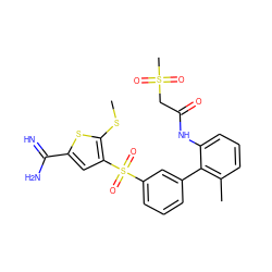 CSc1sc(C(=N)N)cc1S(=O)(=O)c1cccc(-c2c(C)cccc2NC(=O)CS(C)(=O)=O)c1 ZINC000029038848